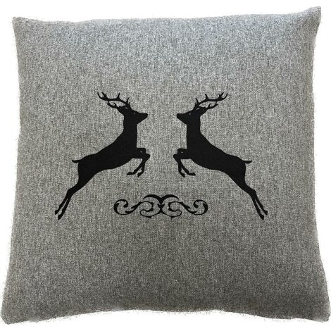 Kissenhülle Kissen Bezug Landhaus Filz optik in grau mit Hirsch 46 x 46 cm