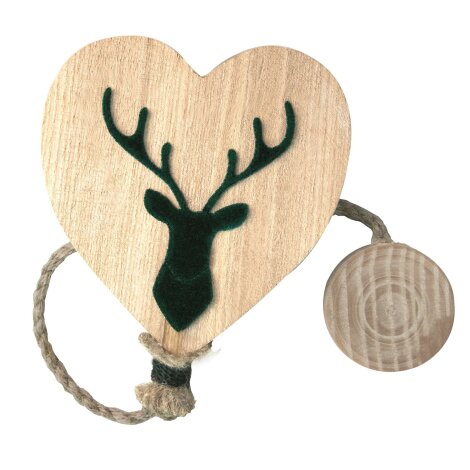 Landhaus Raffhalter Kordel Magnet Holz Herz Hirsch beige grün