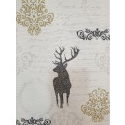 Landhaus Dekostoff Gardine Vorhang Hirsch Schriftzug natur anthrazit blickdicht Meterware