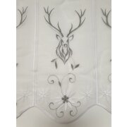 Landhaus Pannaux Stoff Scheibengardine Hirsch grau weiss H 45 cm, Meterware