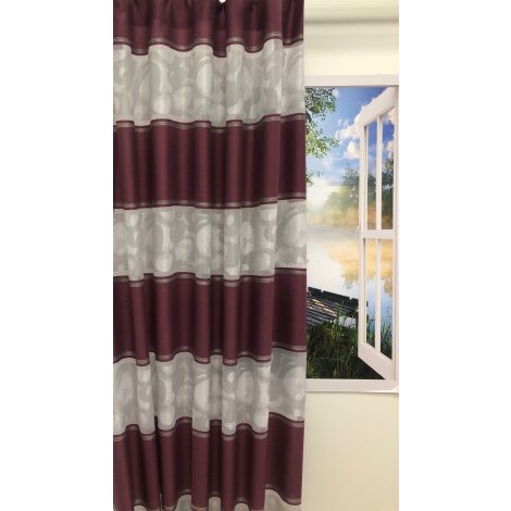 Deko Stoff Gardine Streifen grau weiß aubergine teiltransparent, Meterware