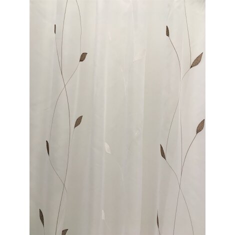 Stores Gardine Stoff Vorhang Voile Blätter Ranke weiß braun transp. Meterware
