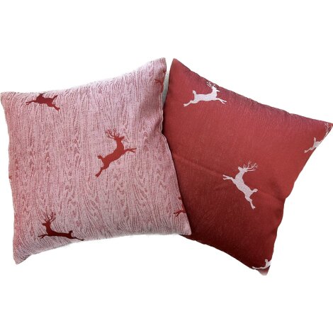 Landhaus Kissenhülle Kissen Bezug springender Hirsch rot rose, Größe nach Wahl