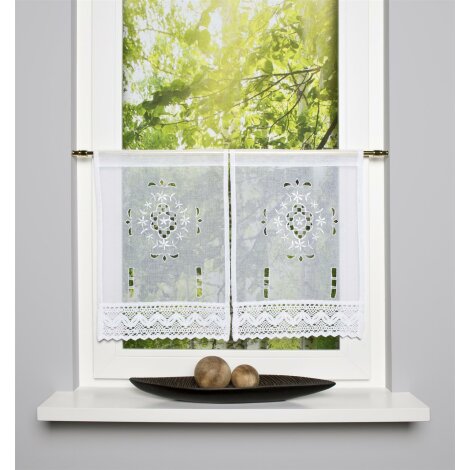FENSTERBILDER LEINENSTRUKTUR LOCHSTICKEREI WEISS 30x45 cm