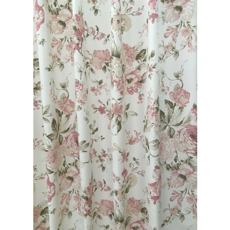 Deko Stoff Gardine Landhaus Blumen natur rosa beige blickdicht, Reststück 2,4 m