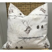 Kissenhülle Kissen Landhaus Hirsch Zapfen beige...