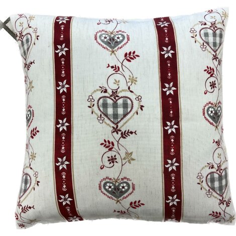 Kissenhülle Kissen Landhaus Herz Ranke beige rot grau, 40x40 50x50 cm