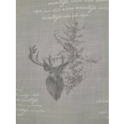 Deko Stoff Gardine Vorhang Landhaus Hirsch grau weiß anthrazit blickdicht, Meterware