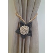 Landhaus Raffhalter Kordel Blume anthrazit creme jute...
