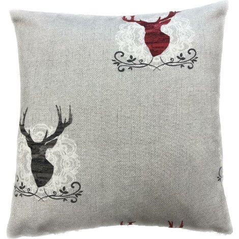 Kissen Kissenhülle Landhaus Hirsch Ornamente grau rot, 40x40 50x50
