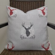 Kissen Kissenhülle Landhaus Hirsch Ornamente grau rot, 40x40 50x50