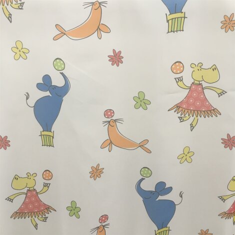 Deko Stoff Gardine Vorhang Kinder weiß bunte Tiere Elefant transparent, Meterware